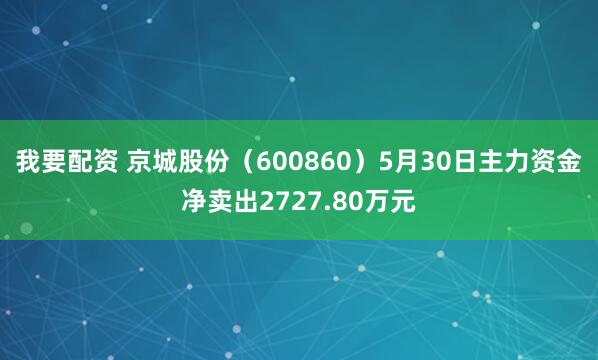 我要配资 京城股份（600860）5月30日主力资金净卖出2727.80万元